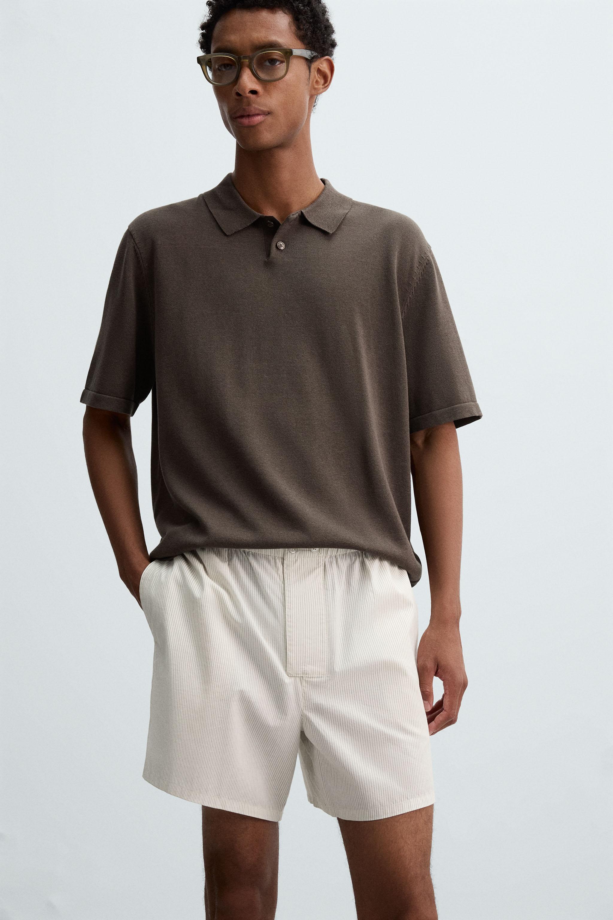 STRIPED COTTON-HEMP BERMUDA SHORTS